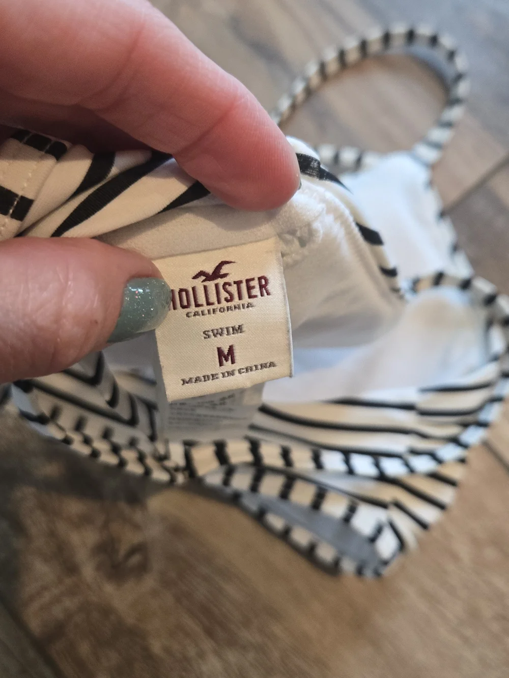 Hollister Swim Bralette Bikini Top Black White Stripe Lattice Strappy Medium